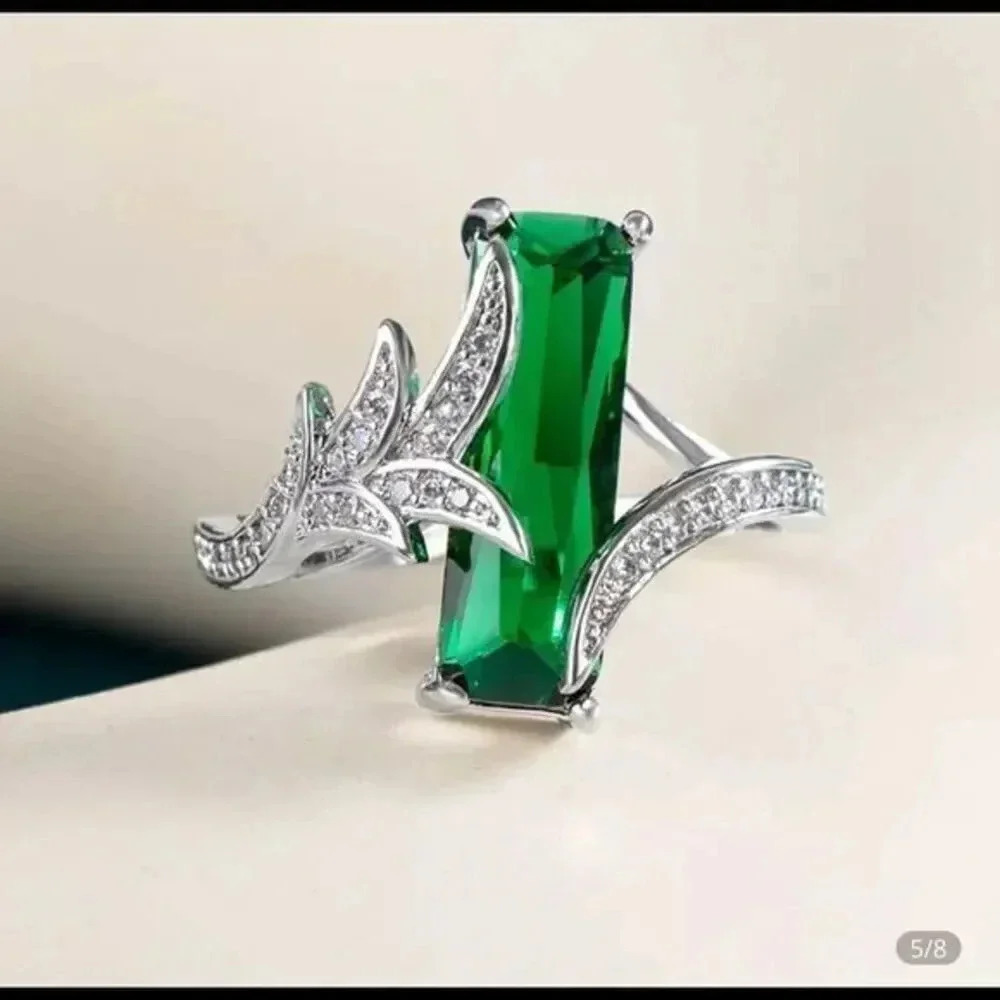 Silver 925 Rings  Emerald Gemstone Ring For Women